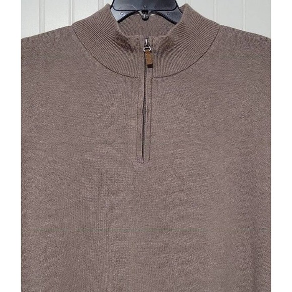 Roundtree & Yorke Mens Sweater Size XL Brown Quarter Zip Mock Neck Pullover Knit - Picture 2 of 7